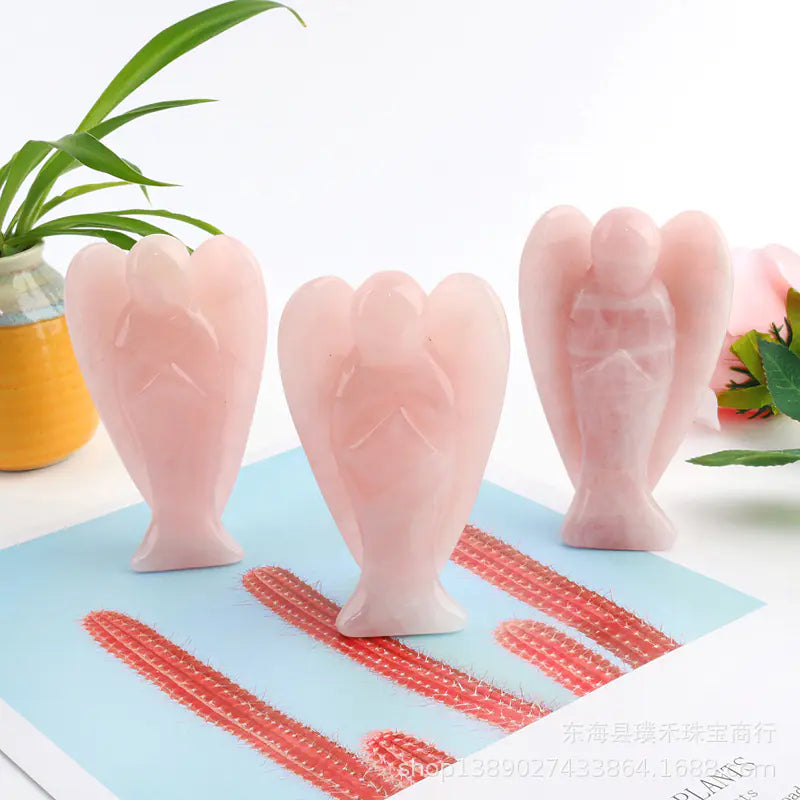 Natural Crystal Angel Rose Quartz Home Decor