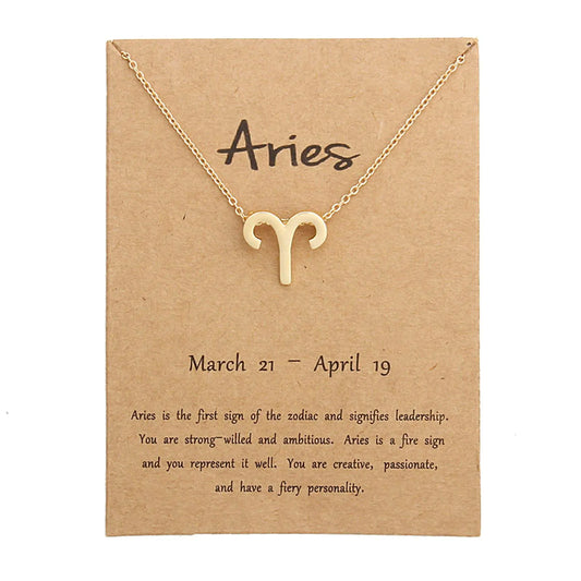 Silver Plated Zodiac Necklace for Women Jewelry Horoscope Sign Constellation Pendant Astrology Birthday Gifts Leo Jewelry with White Message Card-Aries yellow