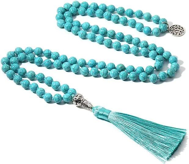 108 Bead Necklace with Semi-Precious Stones & Tassels