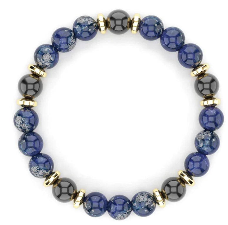 Unisex Lapis Lazuli and Black Agate Chiffon Bracelet