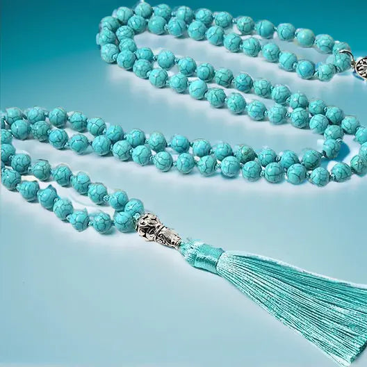 108 Bead Necklace with Semi-Precious Stones & Tassels
