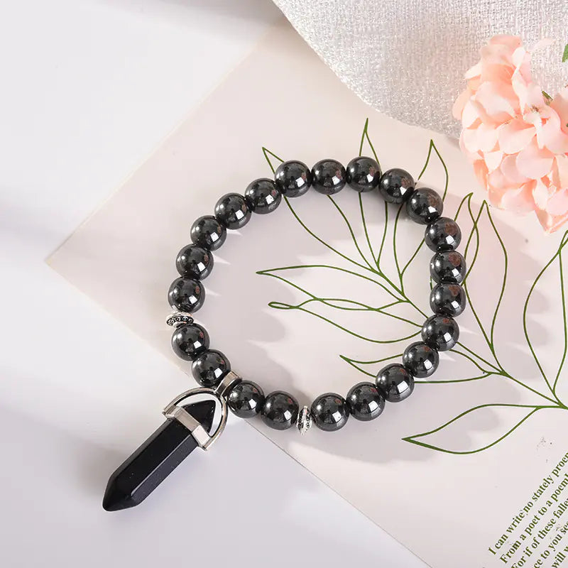 Amethyst Powder Crystal Round Bead Fashion Bracelet