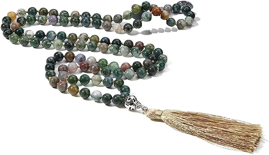 108 Bead Necklace with Semi-Precious Stones & Tassels