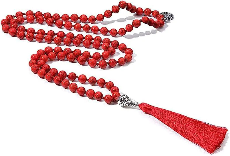 108 Bead Necklace with Semi-Precious Stones & Tassels
