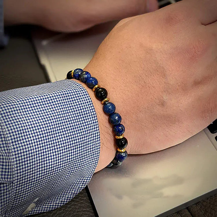 Unisex Lapis Lazuli and Black Agate Chiffon Bracelet