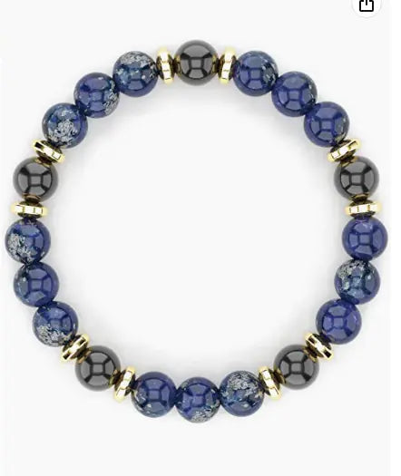 Unisex Lapis Lazuli and Black Agate Chiffon Bracelet