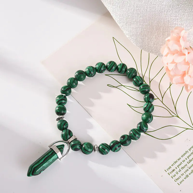 Amethyst Powder Crystal Round Bead Fashion Bracelet