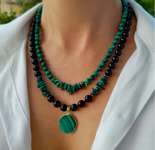 Malachite and Black Agate Double-Layered Necklace