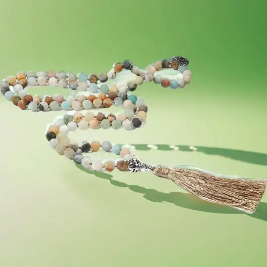 108 Bead Necklace with Semi-Precious Stones & Tassels