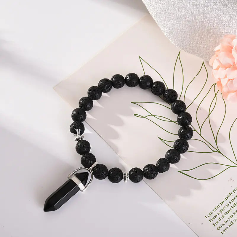 Amethyst Powder Crystal Round Bead Fashion Bracelet