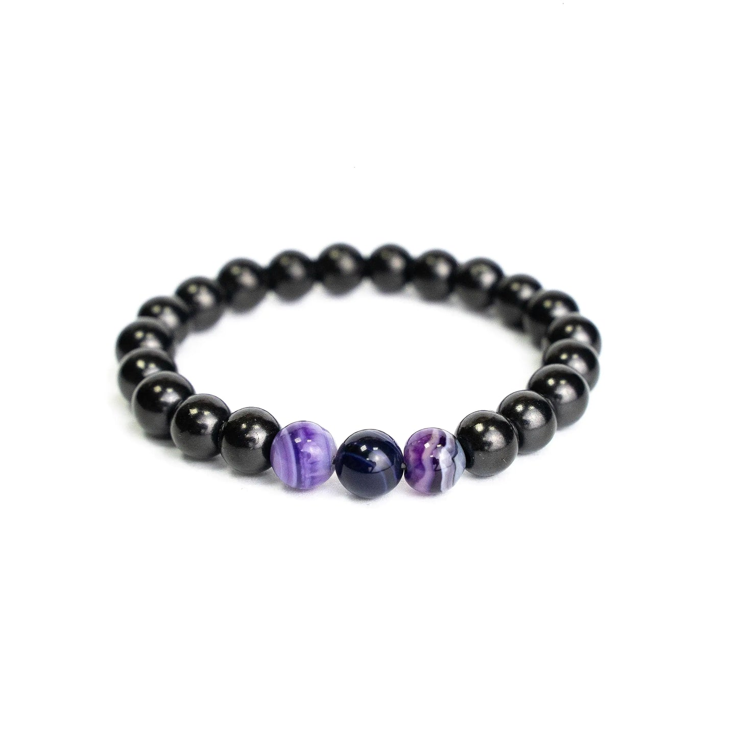 Shungite Elastic Stretchy Bracelet - (with 3 Purple Agate Beads)