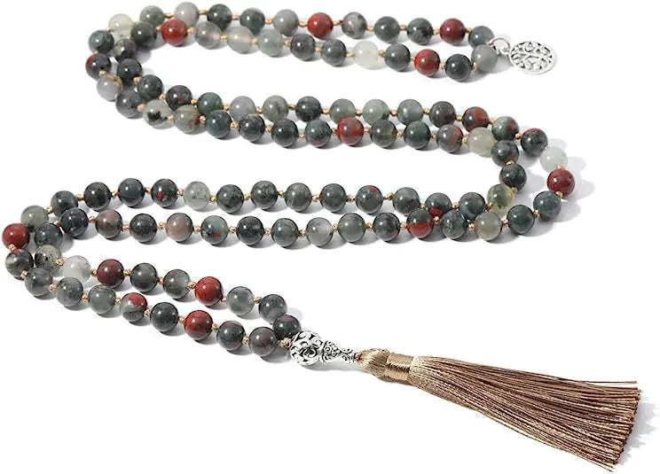 108 Bead Necklace with Semi-Precious Stones & Tassels