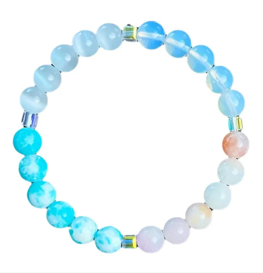 Crystal Bead String Bracelet, Light Blue, Unisex