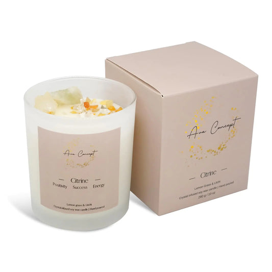 Healing Citric Lemon Grass Candle Infused Citrin Clear Quartz Crystals