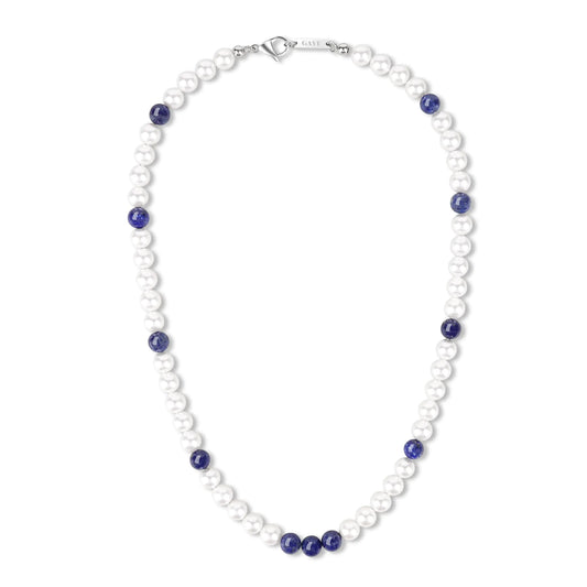 Pearl & Lapis Lazuli Necklace Crystal Beaded Necklace