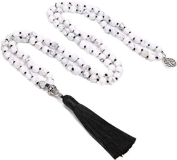 108 Bead Necklace with Semi-Precious Stones & Tassels