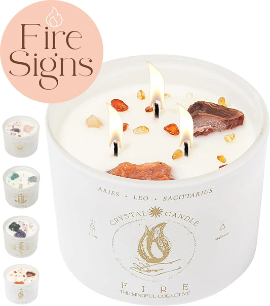 Fire Signs Candle - Infused with Sunstone & Red Agate Crystals