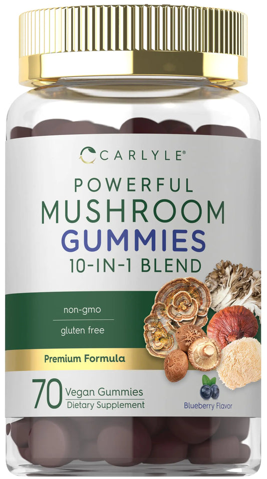 Carlyle Mushroom Supplement Gummies | 70 Vegan Gummies | 10-in-1 Blend | Non-GMO and Gluten Free