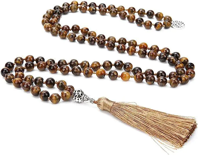 108 Bead Necklace with Semi-Precious Stones & Tassels