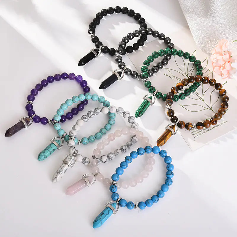 Amethyst Powder Crystal Round Bead Fashion Bracelet