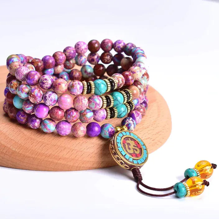 Natural Stone Bead Yoga Necklace with Pendant