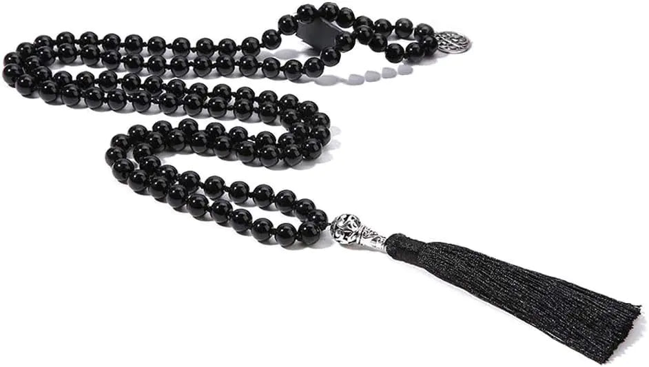 108 Bead Necklace with Semi-Precious Stones & Tassels