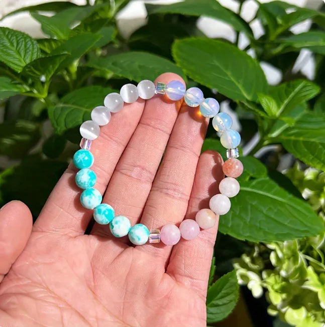 Crystal Bead String Bracelet, Light Blue, Unisex