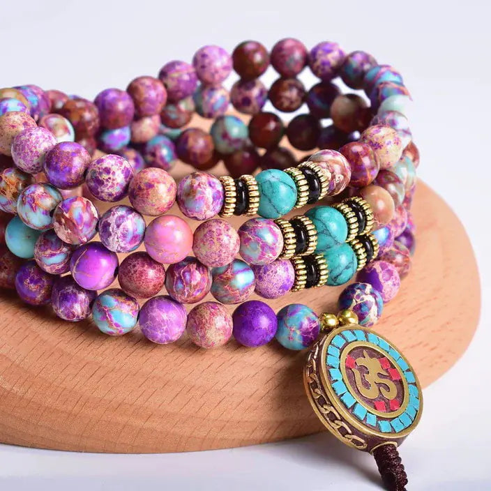 Natural Stone Bead Yoga Necklace with Pendant