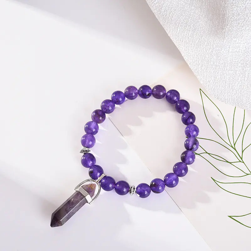 Amethyst Powder Crystal Round Bead Fashion Bracelet