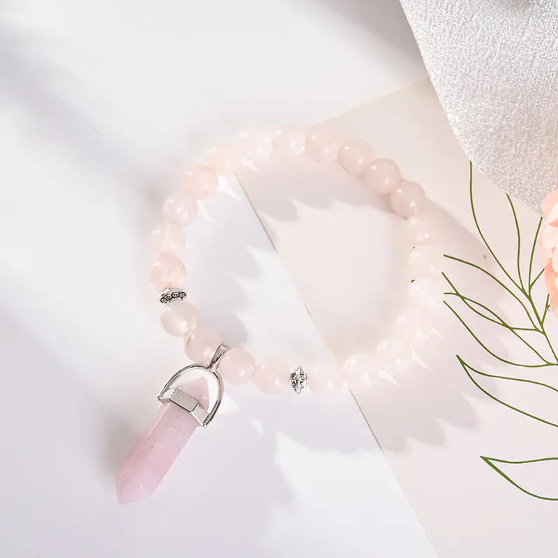 Amethyst Powder Crystal Round Bead Fashion Bracelet