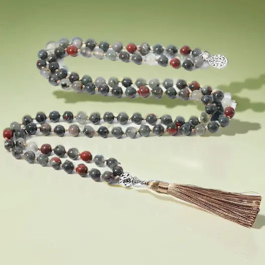 108 Bead Necklace with Semi-Precious Stones & Tassels