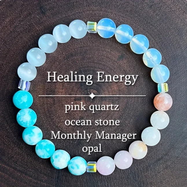 Crystal Bead String Bracelet, Light Blue, Unisex