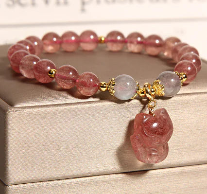 Single Circle Quartz Jade Strawberry Crystal Necklace