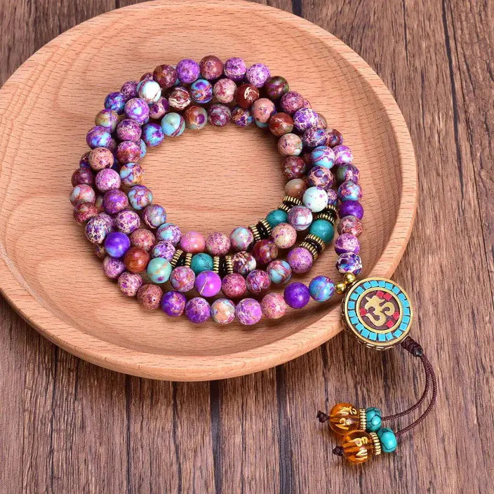 Natural Stone Bead Yoga Necklace with Pendant