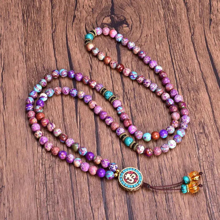 Natural Stone Bead Yoga Necklace with Pendant