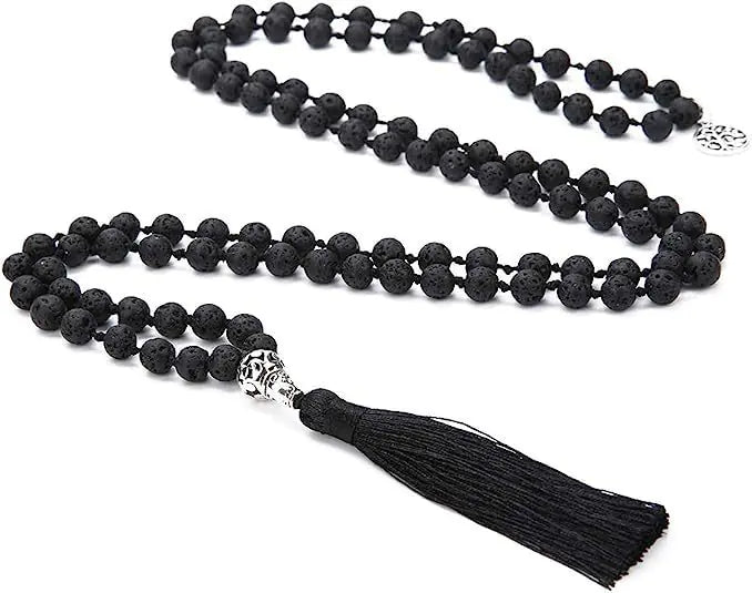 108 Bead Necklace with Semi-Precious Stones & Tassels
