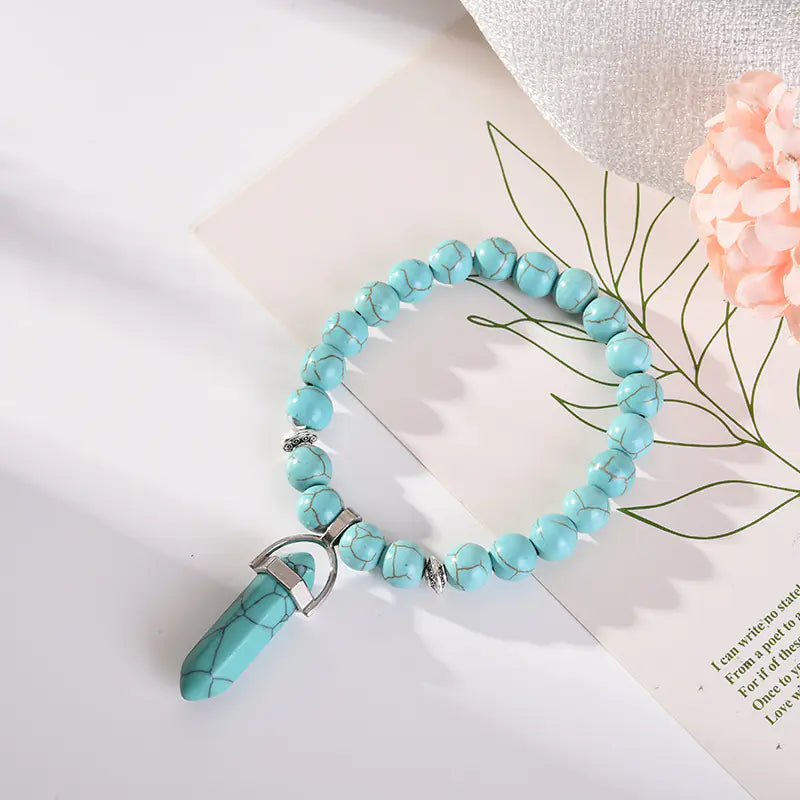 Amethyst Powder Crystal Round Bead Fashion Bracelet