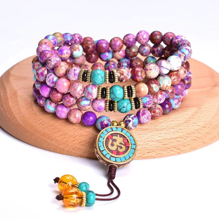 Natural Stone Bead Yoga Necklace with Pendant